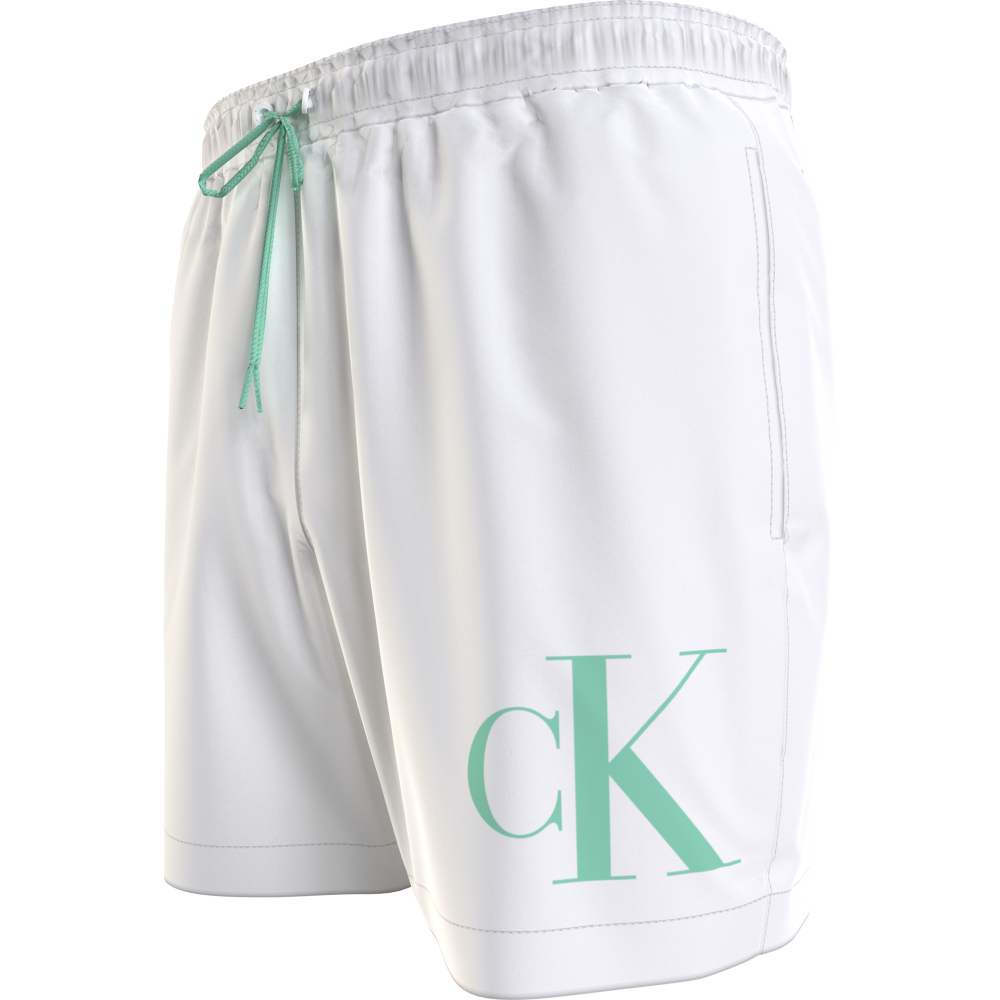 Calvin Klein Medium Drawstring Swimwear Men KM0KM01003-YCD, Ανδρικό Μαγιό Calvin Klein Μεσαίου Μήκους, ΑΣΠΡΟ