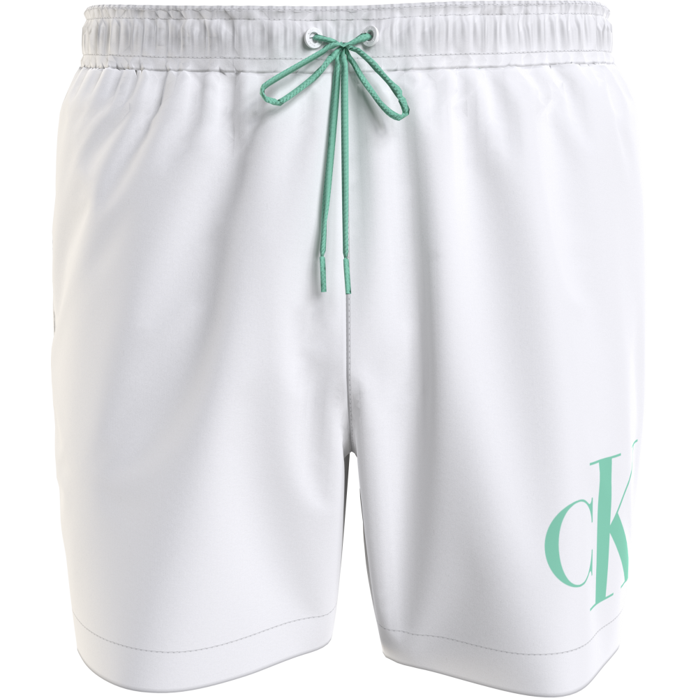 Calvin Klein Medium Drawstring Swimwear Men KM0KM01003-YCD, Ανδρικό Μαγιό Calvin Klein Μεσαίου Μήκους, ΑΣΠΡΟ