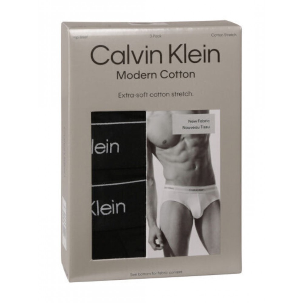 Calvin Klein 000NB3962A-TM6 Hip Brief 3PK, Ανδρικά Cotton Stretch Σλιπ 3 τεμαχίων, ΜΑΥΡΟ