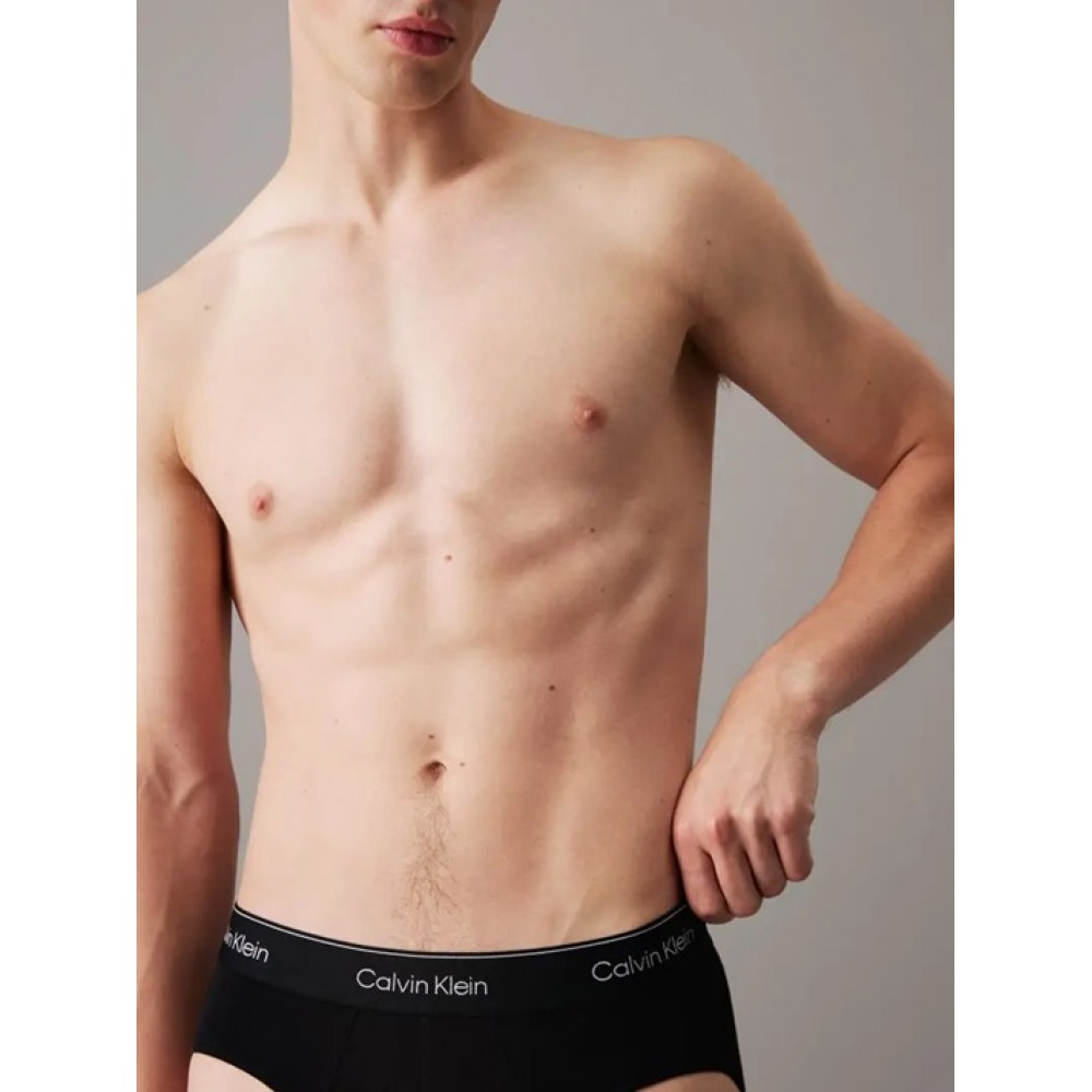 Calvin Klein 000NB3962A-TM6 Hip Brief 3PK, Ανδρικά Cotton Stretch Σλιπ 3 τεμαχίων, ΜΑΥΡΟ