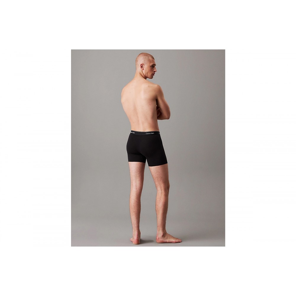 Calvin Klein LV00NB4394-VR9, Ανδρικό Boxer Brief  3 τεμ. Βαμβακερό Με Πόδι Leafy Fan - B-White/Beau Blue/Leafy Fun Lgs