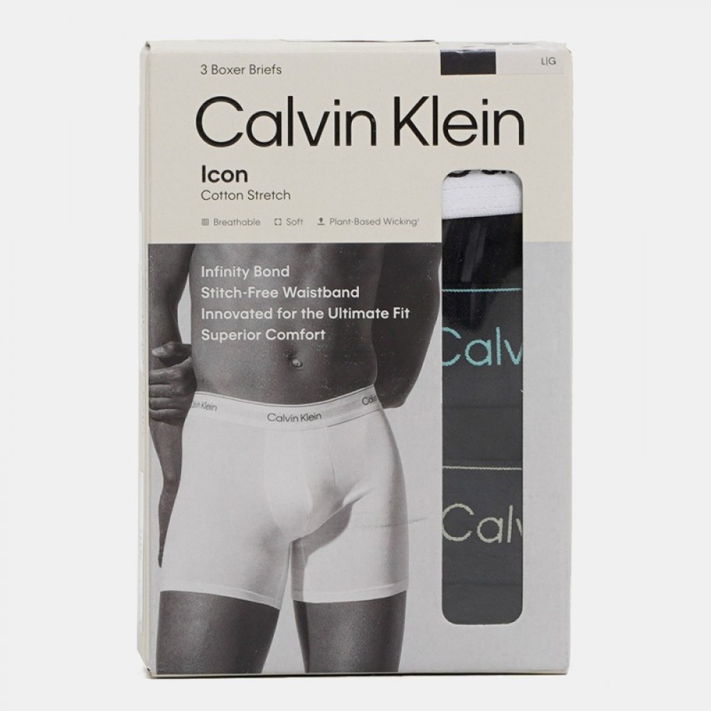 Calvin Klein LV00NB4394-VR9, Ανδρικό Boxer Brief  3 τεμ. Βαμβακερό Με Πόδι Leafy Fan - B-White/Beau Blue/Leafy Fun Lgs