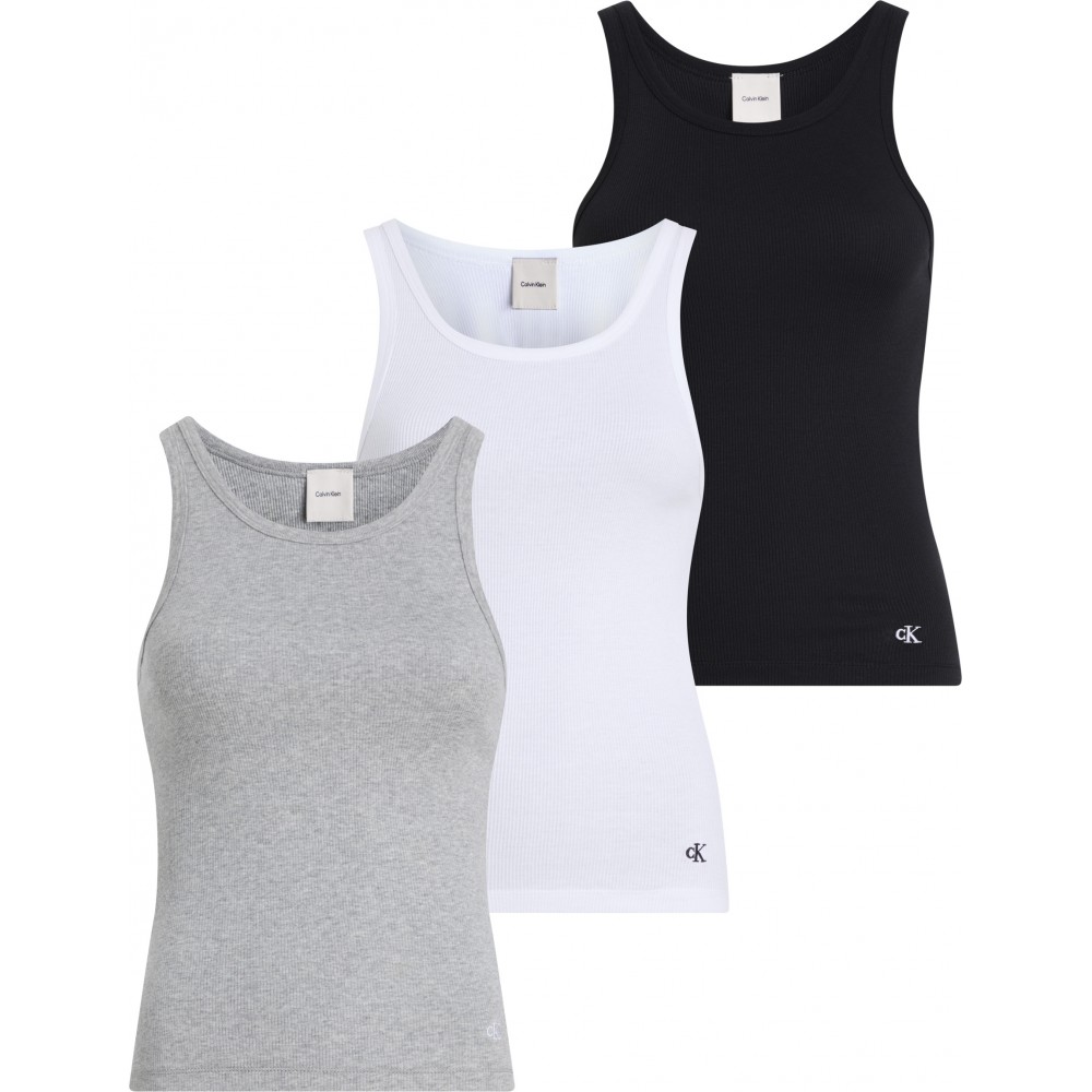 CALVIN KLEIN LV00QS7493-6H3, Γυναικεία Τοπ SCROOP NECK COTTON TANK 3pcs, ΑΣΠΡΟ-ΜΑΥΡΟ-ΓΚΡΙ