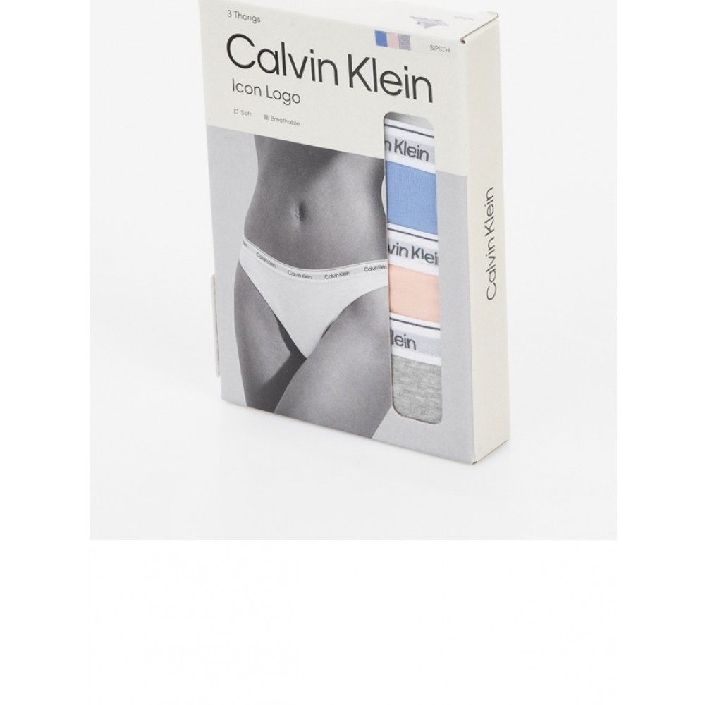 Calvin Klein  Bikini  3Pack 000QD5209E-W9G, Γυναικεία Κυλοτάκια Thong  σετ 3 τεμ. MULTI COLOUR