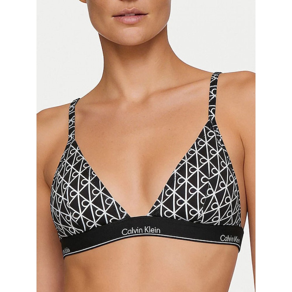 Calvin Klein LV00Q61208-32N, Γυναικείο Μαγιό Bikini Top All Over Print CK Icon, EMBLEM BLACK