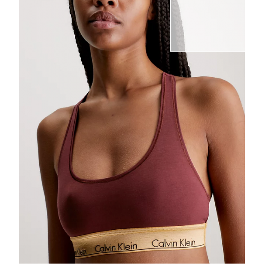 Calvin Klein Unlined Bralette 000QF7445E-GEX,  με φαρδύ λάστιχο και αθλητική πλάτη, ΜΠΟΡΝΤΟ