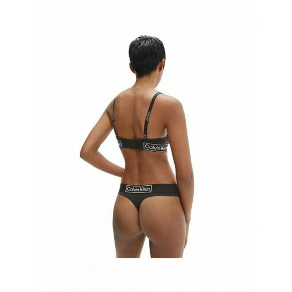 CALVIN KLEIN Thong 000QF6774E-UB1, Γυναικείο Εσώρουχο Στρινγκ με λογότυπο ΜΑΥΡΟ