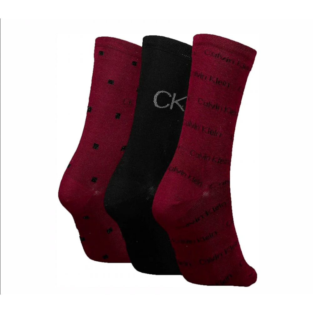 Γυναικείες Κάλτσες Calvin Klein Women Sock 3pc Lurex Logo Giftbox 701224118-003,  Burgundy Combo