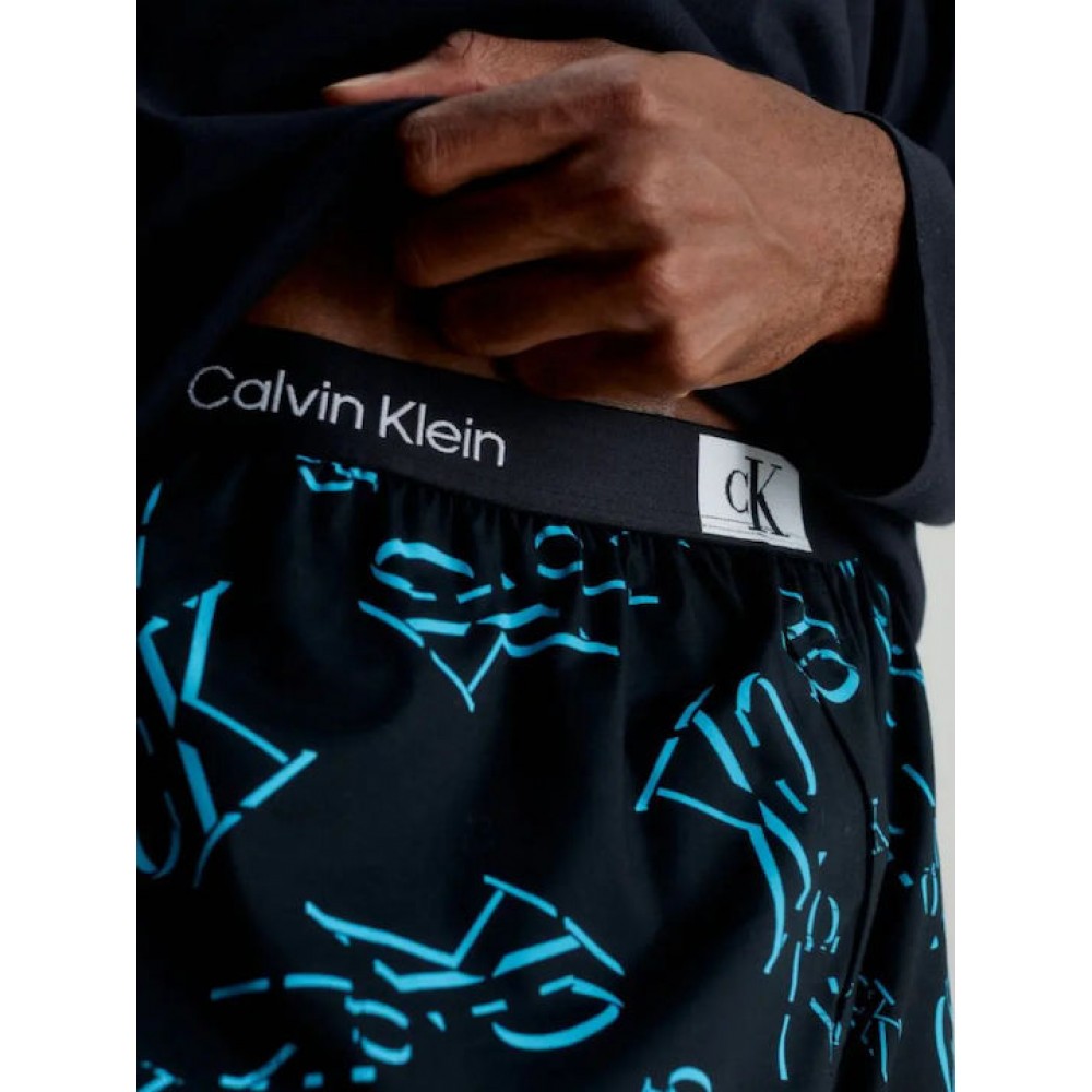 CALVIN KLEIN 000NM2526E-I2R ΑΝΔΡΙΚΗ ΠΥΤΖΑΜΑ ΣΕ ΜΑΥΡΟ ΧΡΩΜΑ ΜΕ ΠΡΑΣΙΝΑ ΓΡΑΜΜΑΤΑ ΣΤΟ ΠΑΝΤΕΛΟΝΙ