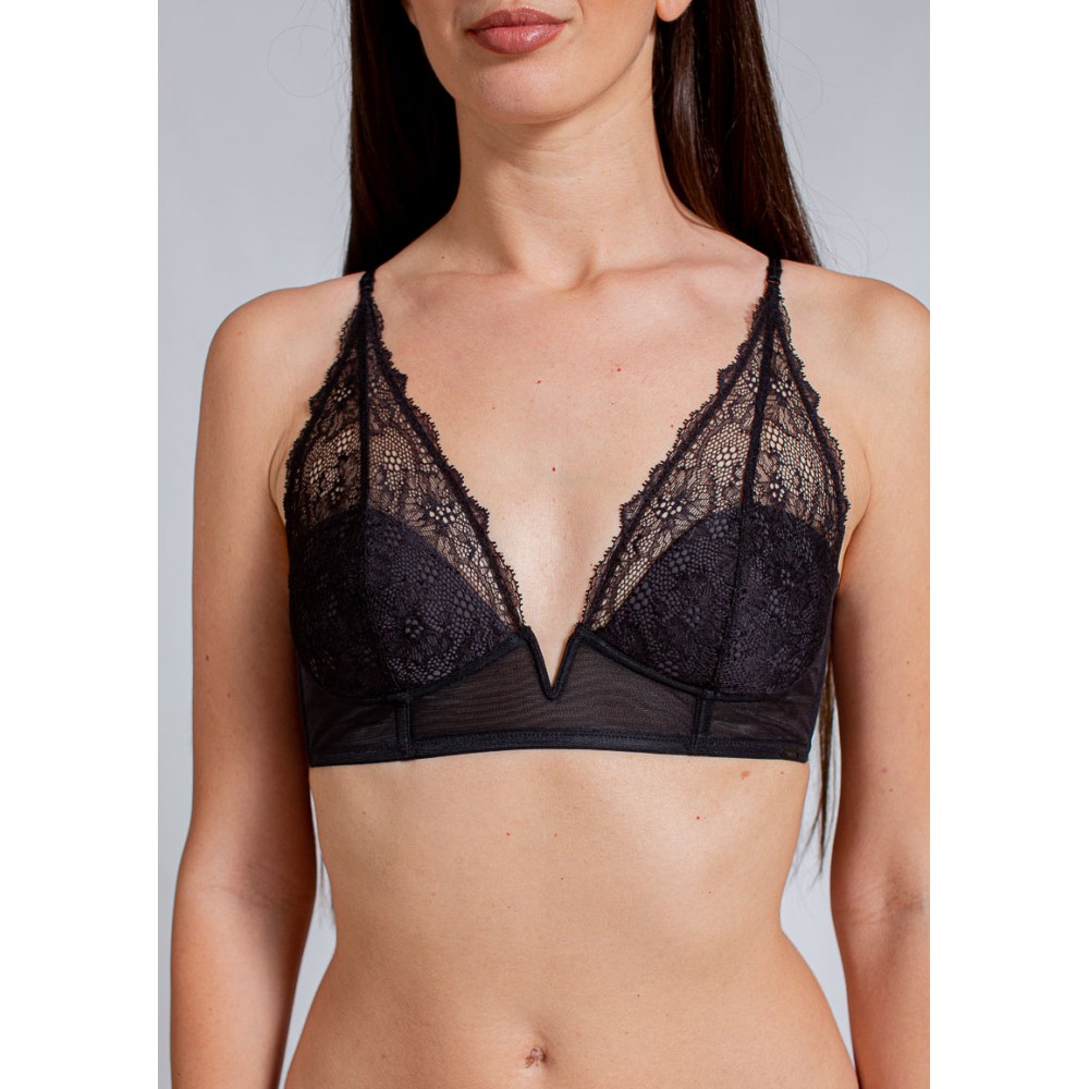 Calvin Klein Lightly Lined Plunge 000QF6797E-UB1 Γυναικείο Bralette χωρίς μπανέλα με ελαφριά επένδυση ΜΑΥΡΟ