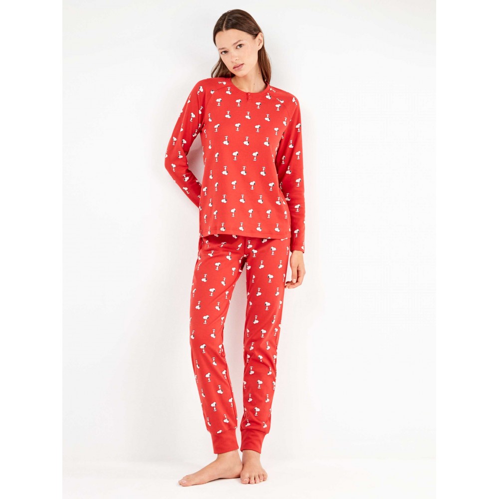 Gisela 2/20334, Γυναικεία Πυτζάμα Βαμβακερή Peanuts Snoopy, KOKKINH Gisela 2/20334, Γυναικεία Πυτζάμα Βαμβακερή Peanuts Snoopy, KOKKINH