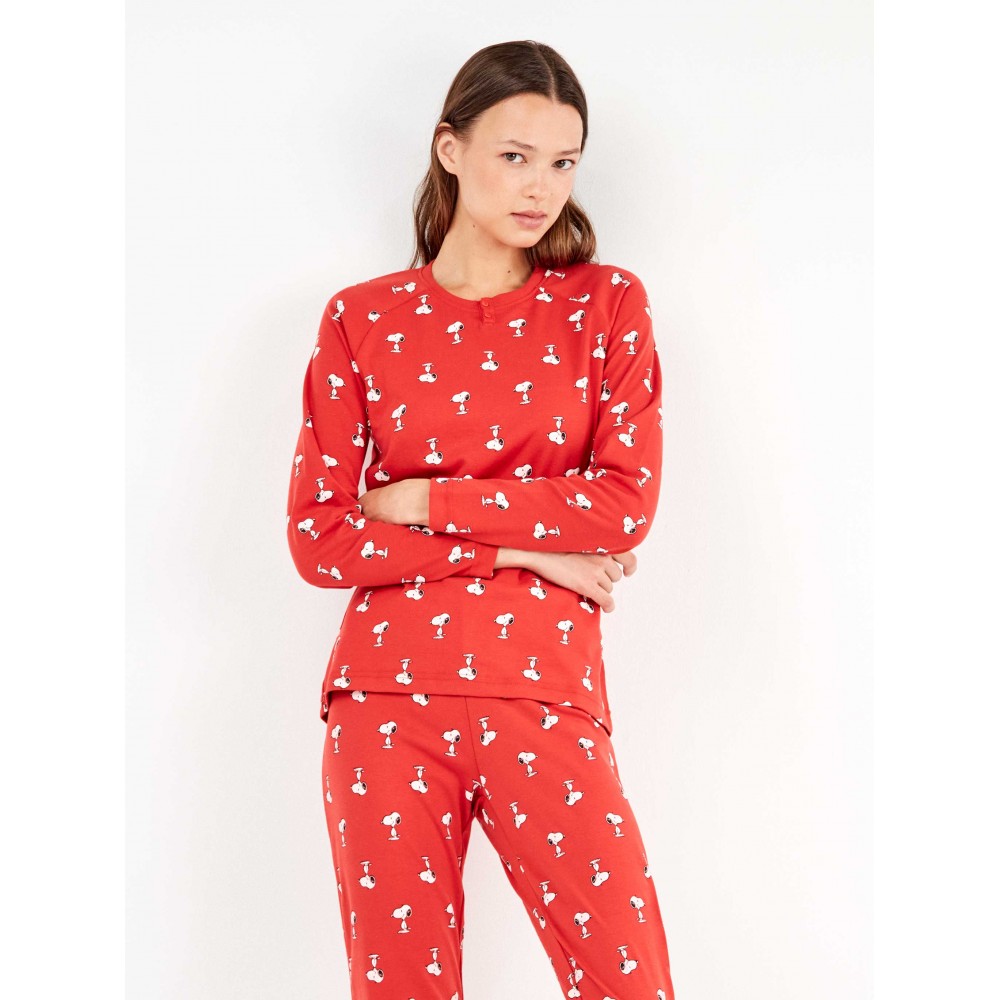 Gisela 2/20334, Γυναικεία Πυτζάμα Βαμβακερή Peanuts Snoopy, KOKKINH Gisela 2/20334, Γυναικεία Πυτζάμα Βαμβακερή Peanuts Snoopy, KOKKINH