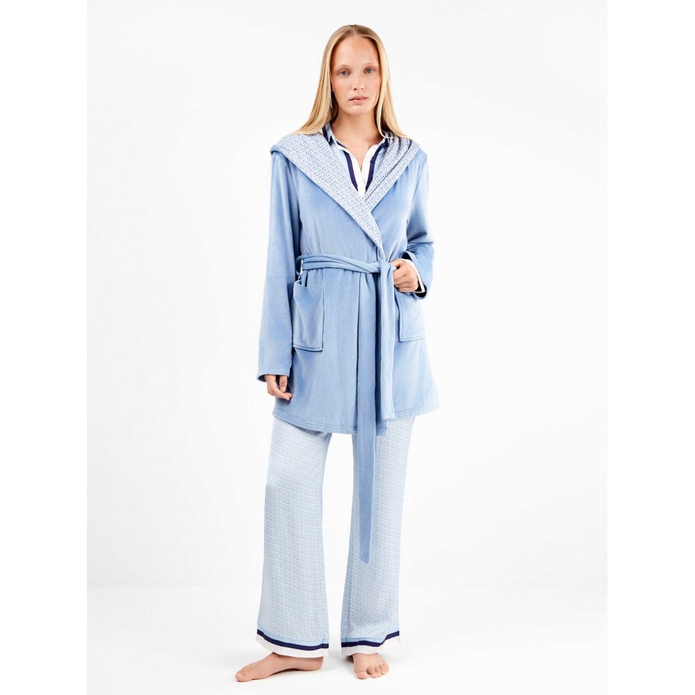 GISELA 2/20321, Γυναικεία Ρόμπα Fleece σταυρωτή με κουκούλα, ΣΙΕΛ