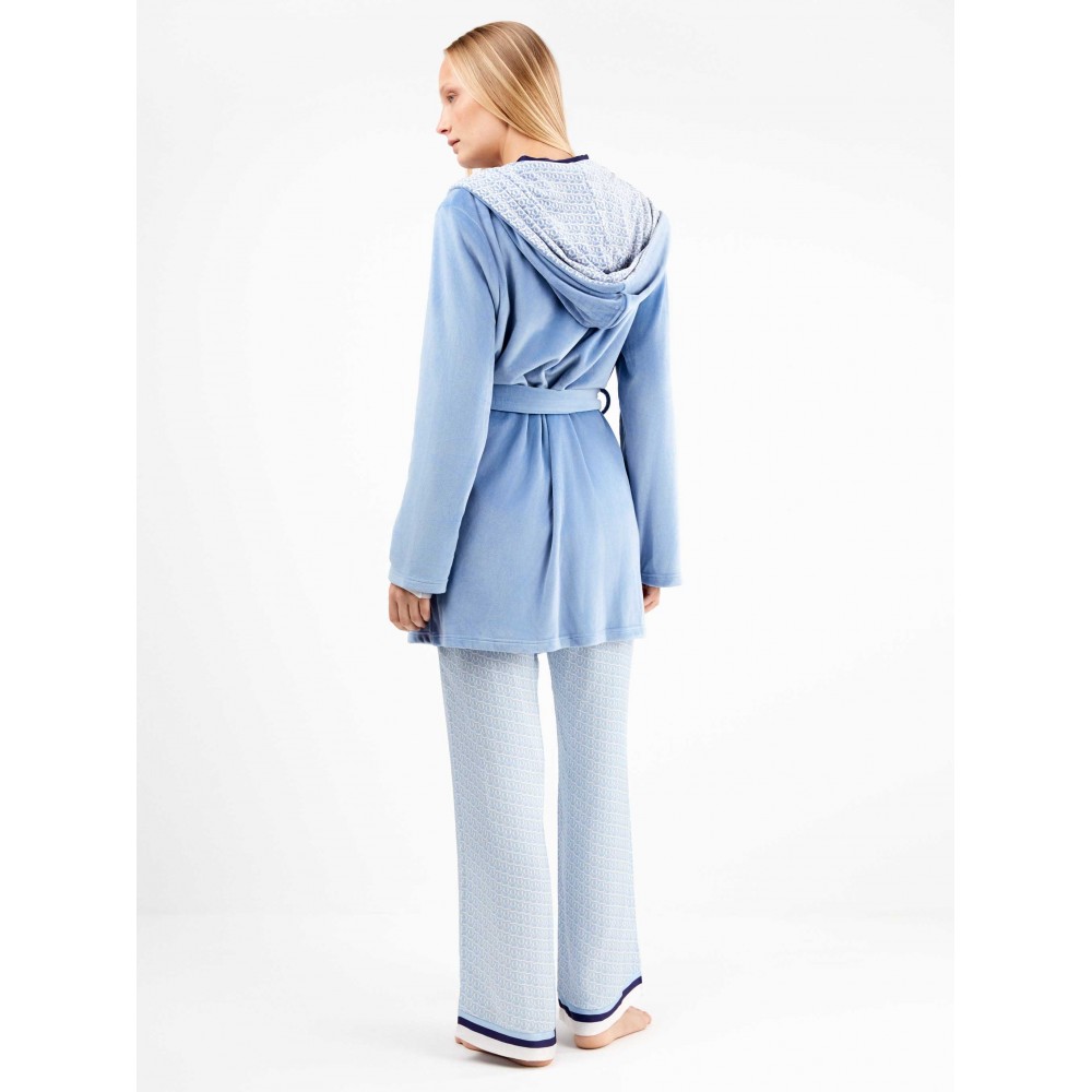 GISELA 2/20321, Γυναικεία Ρόμπα Fleece σταυρωτή με κουκούλα, ΣΙΕΛ