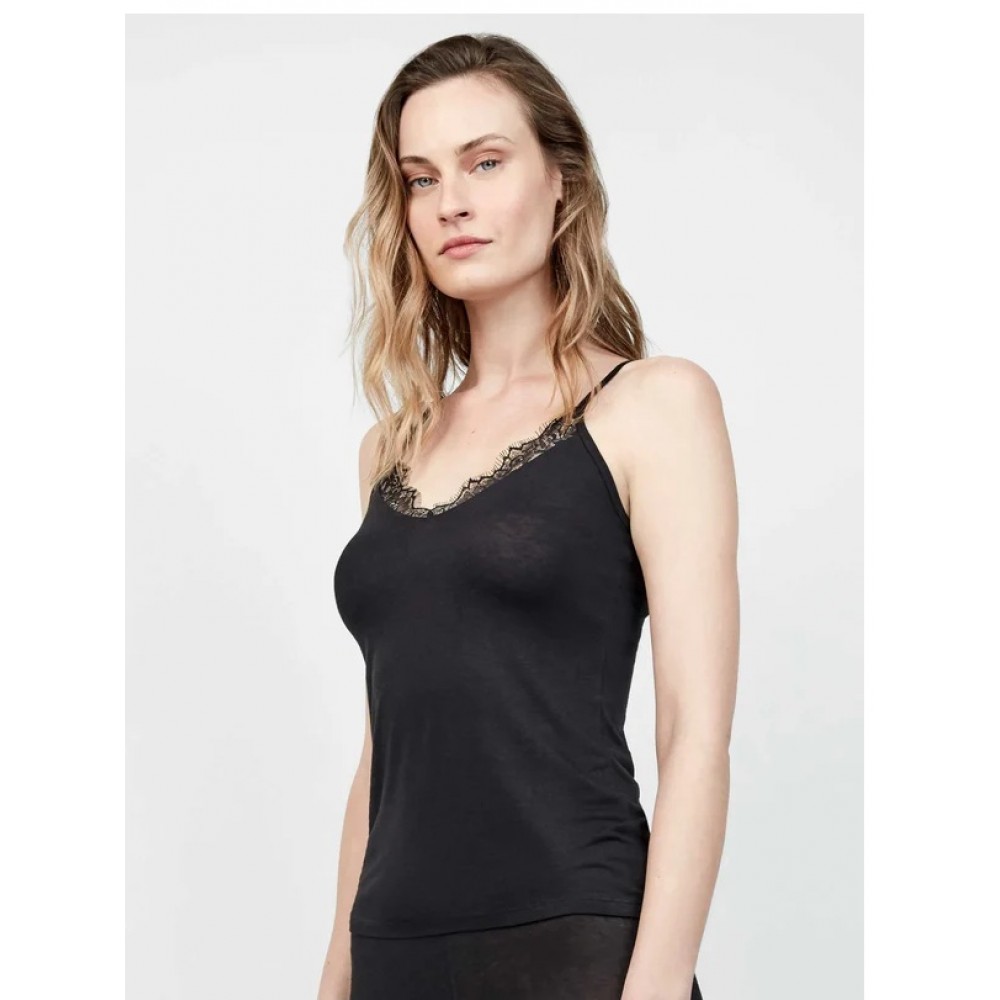 Gisela 1/10062T, Γυναικείο Ισοθερμικό Φανελάκι με Τιράντα και Δαντέλα, ΜΑΥΡΟ