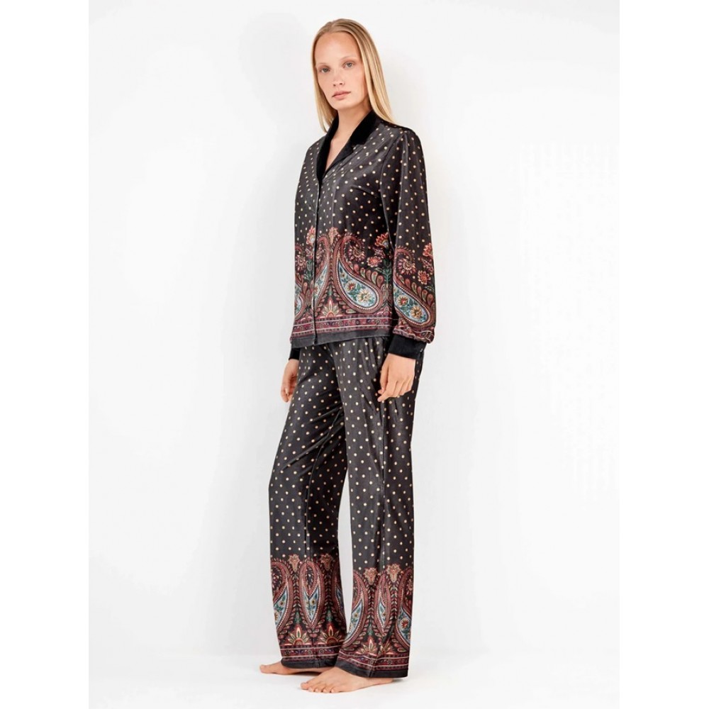 Gisela 2/20322, Γυναικείο Βελούδινο Σετ με κουμπιά, ΜΑΥΡΟ