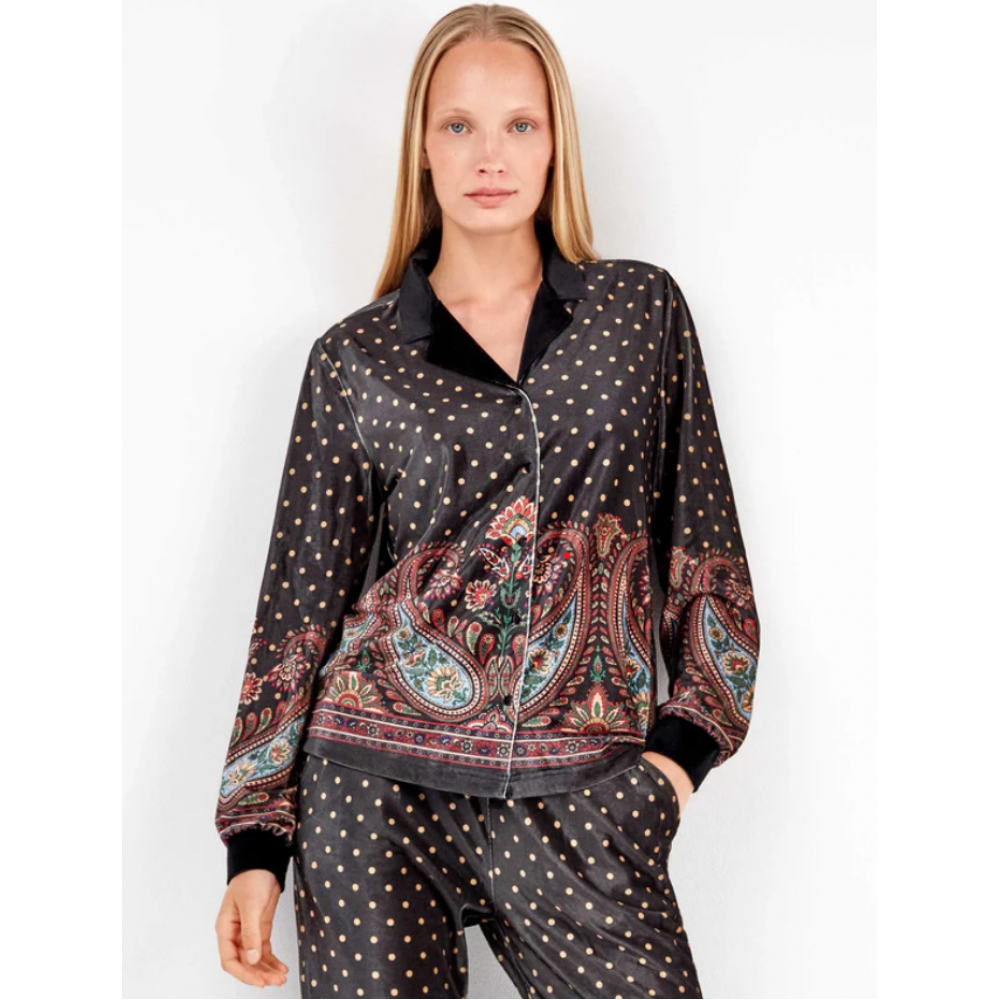 Gisela 2/20322, Γυναικείο Βελούδινο Σετ με κουμπιά, ΜΑΥΡΟ