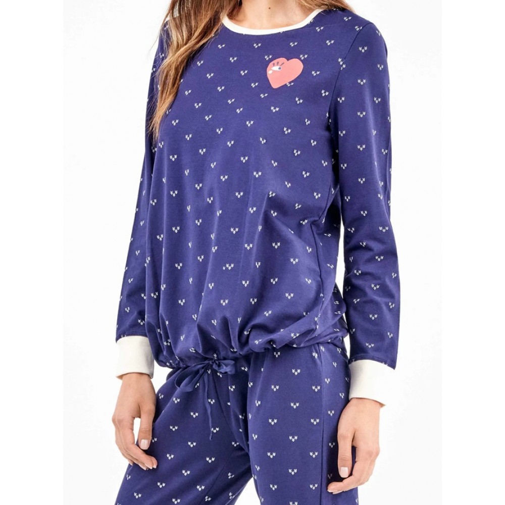 Gisela 2/20329, Γυναικείο Βαμβακερό Σετ Πυτζάμας με all over print, ΜΠΛΕ