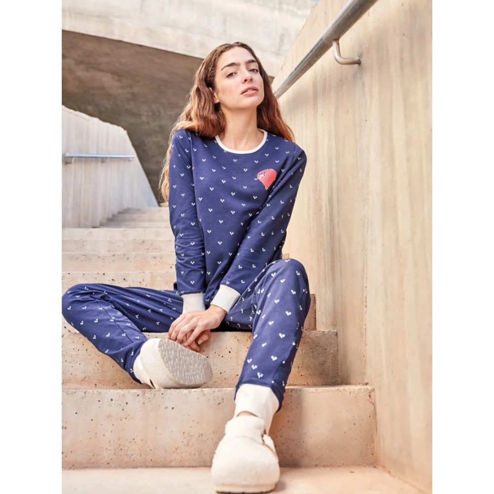 Gisela 2/20329, Γυναικείο Βαμβακερό Σετ Πυτζάμας με all over print, ΜΠΛΕ