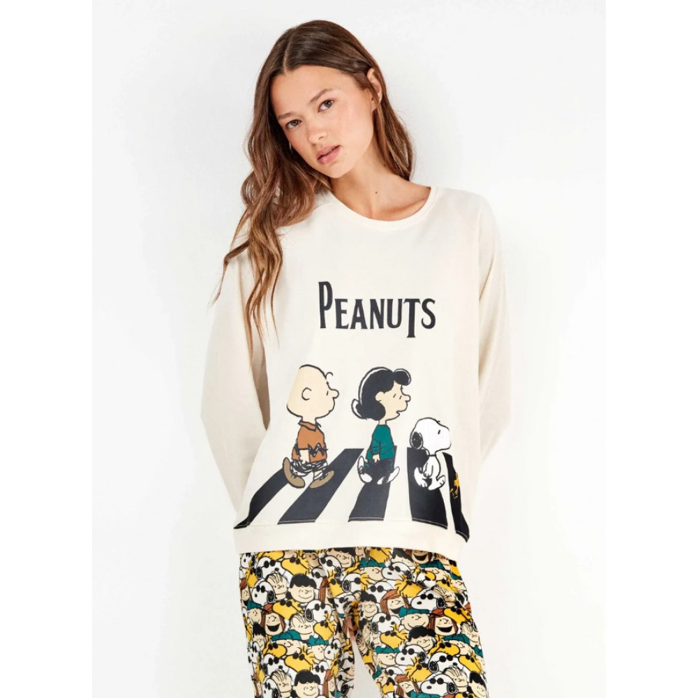 GISELA 2/20338, Γυναικεία Χειμερινή Πυτζάμα PEANUTS, ΕΚΡΟΥ