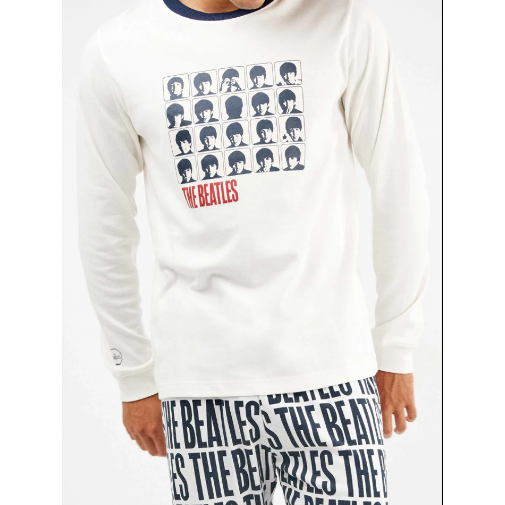 GISELA 2/20366, Ανδρική βαμβακερή Πυτζάμα BEATLES, ΕΚΡΟΥ