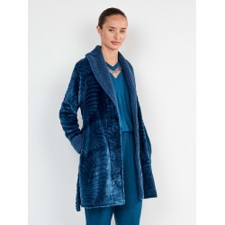 Gisela 2/20425, Γυναικεία Ρόμπα Fleece με κουμπιά και ζώνη, ΜΠΛΕ