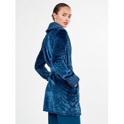 Gisela 2/20425, Γυναικεία Ρόμπα Fleece με κουμπιά και ζώνη, ΜΠΛΕ