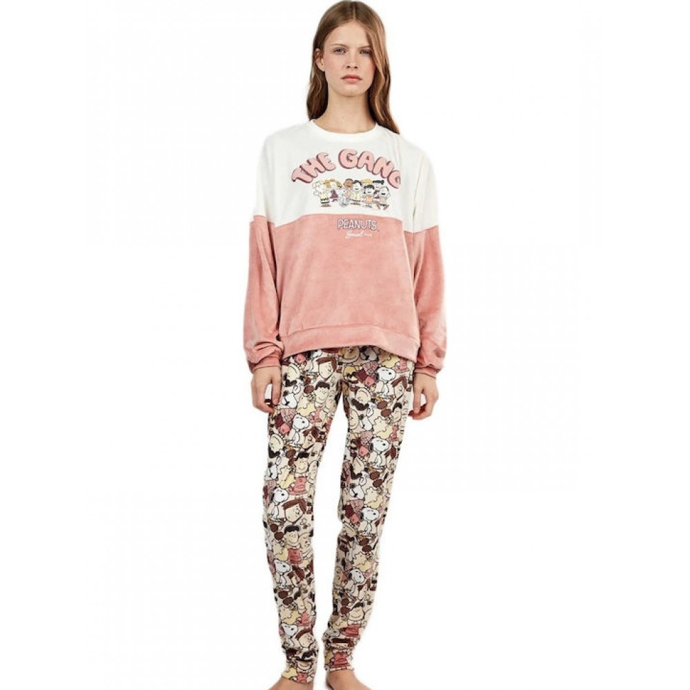 Gisela 2/20455, Γυναικεία Πυτζάμα από βελούδινο Fleece Regular Fit, ΣΟΜΟΝ