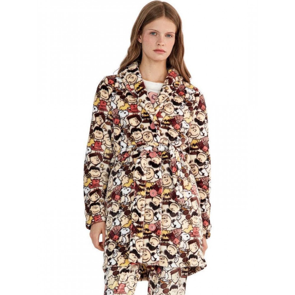 Gisela 2/20458, Γυναικεία Ρόμπα Fleece Peanuts, Snoopy Εκρού