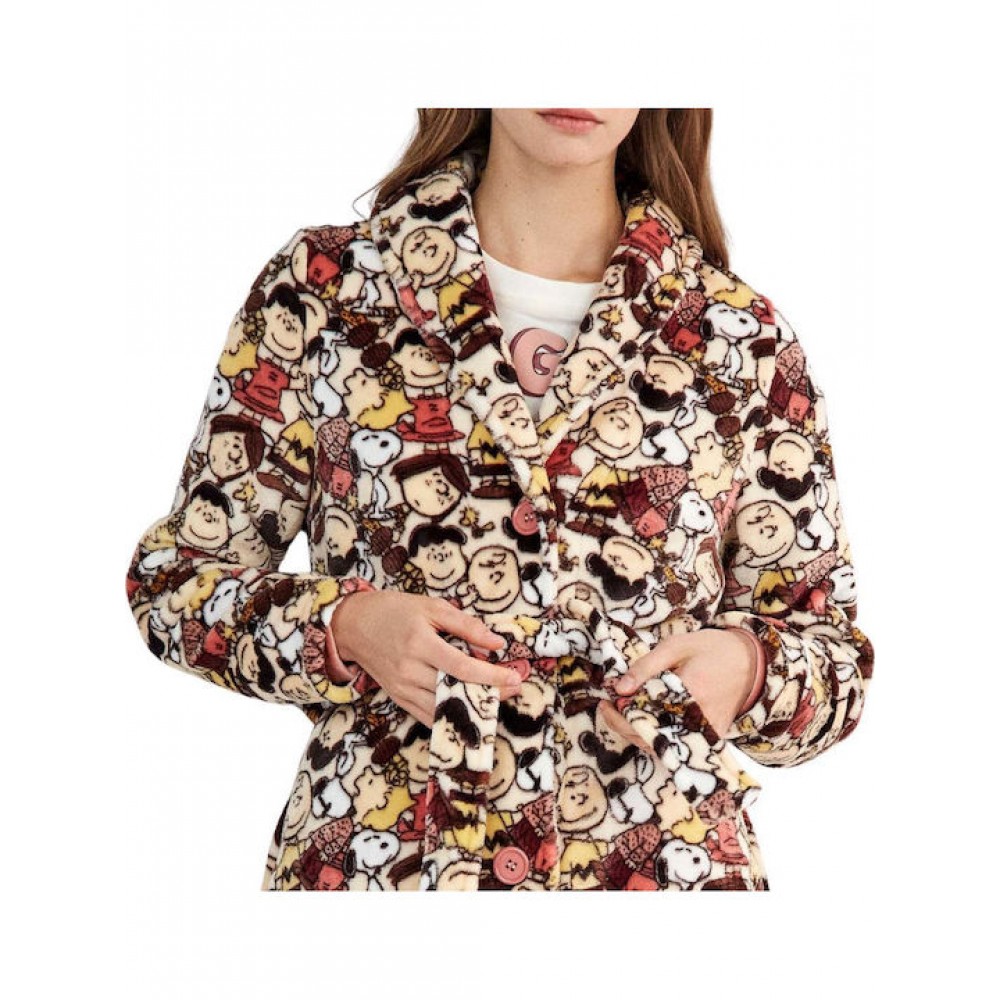 Gisela 2/20458, Γυναικεία Ρόμπα Fleece Peanuts, Snoopy Εκρού