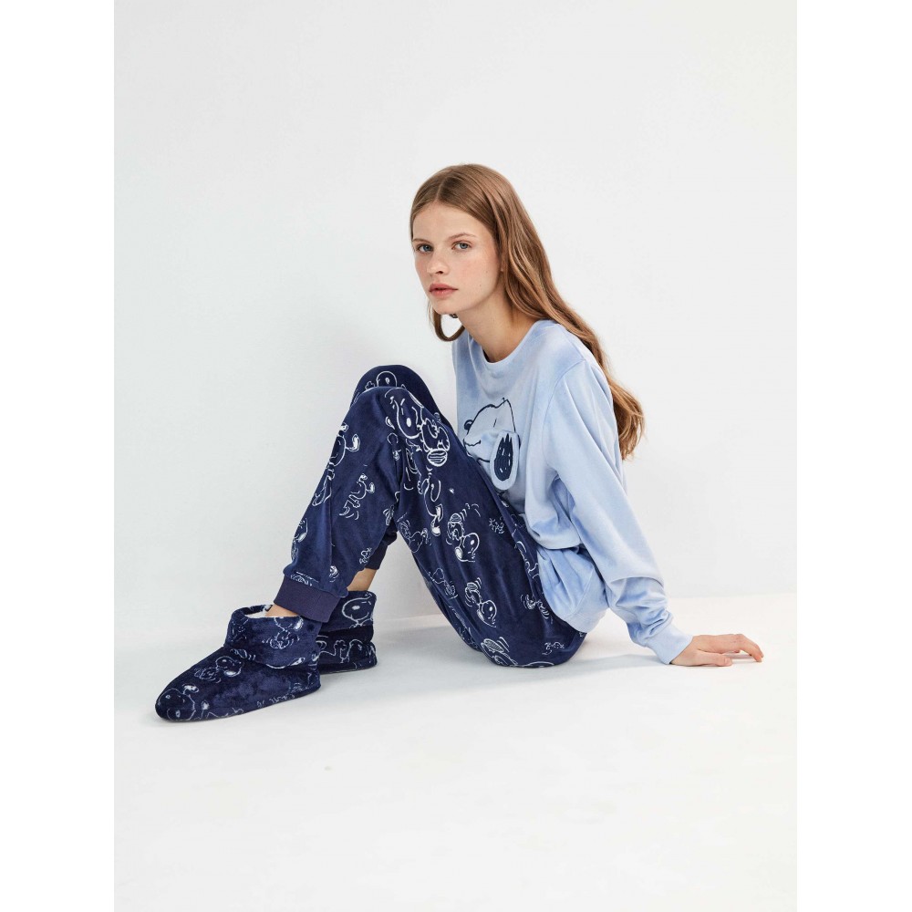 Gisela 2/50127, Γυναικείες Παντόφλες SNOOPY Fleece με γούνα, ΜΠΛΕ ΣΚΟΥΡΟ