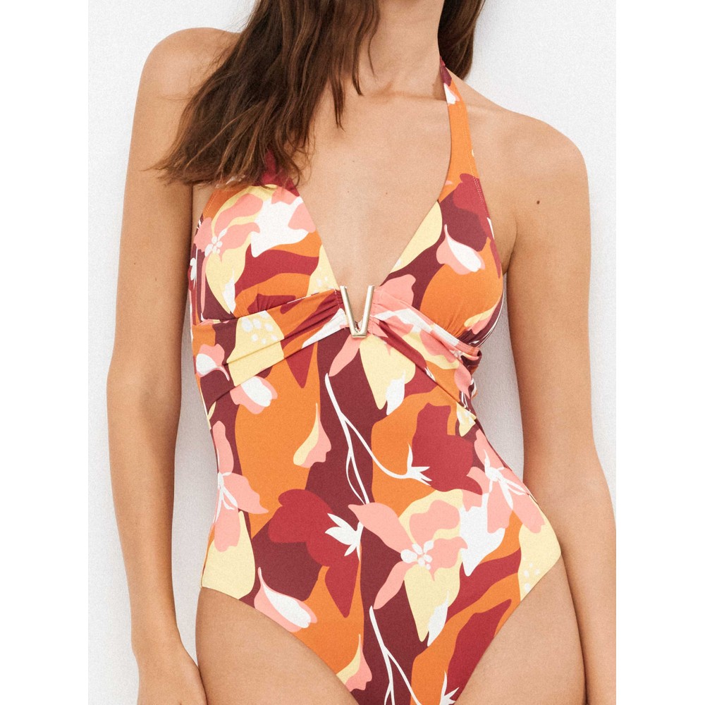 Gisela 2/30409U, Ολόσωμο Γυναικείο μαγιό Halter με αγκράφα και βαθύ ντεκολτέ, ΕΜΠΡΙΜΕ