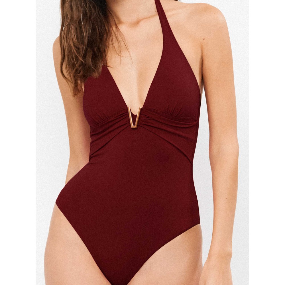 Gisela 2/30409U, Ολόσωμο Γυναικείο μαγιό Halter με αγκράφα και βαθύ ντεκολτέ