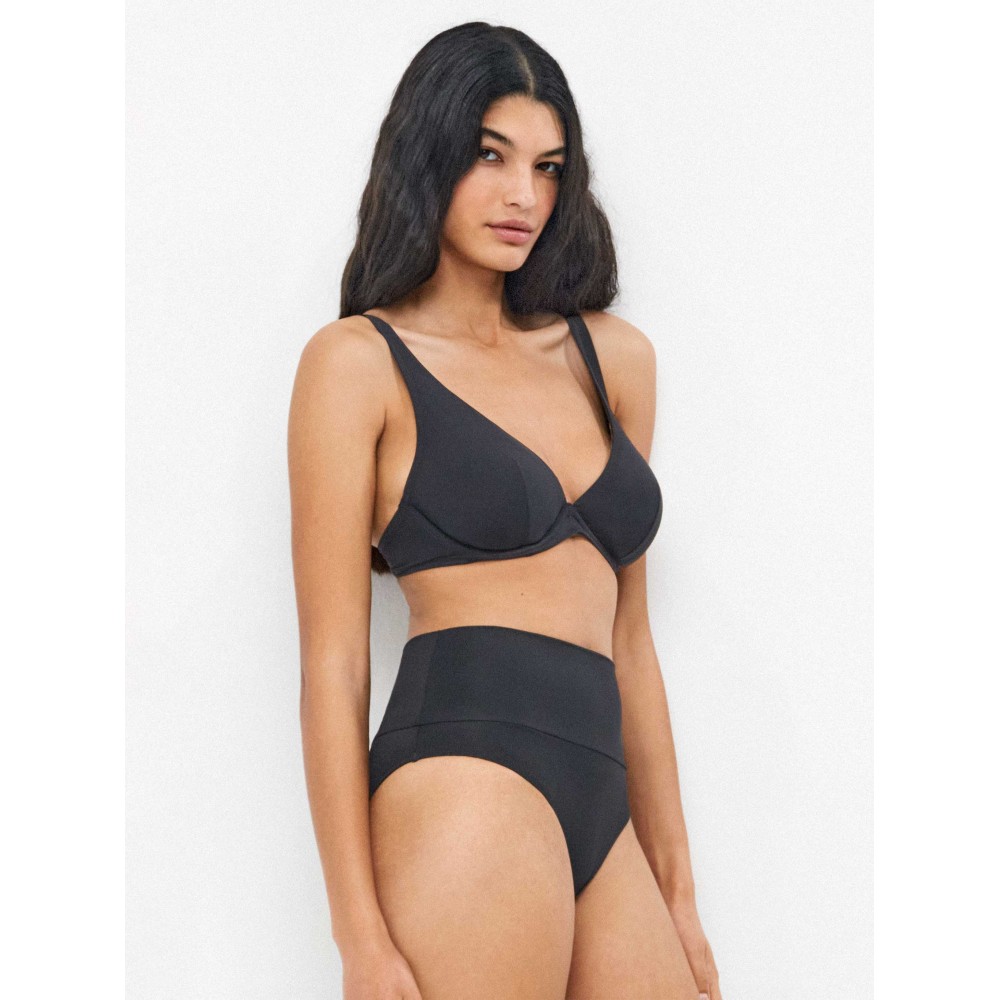 Gisela 2/30425B, Γυναικείο Bikini Bottom Ψηλόμεσο με φάσα, ΜΑΥΡΟ