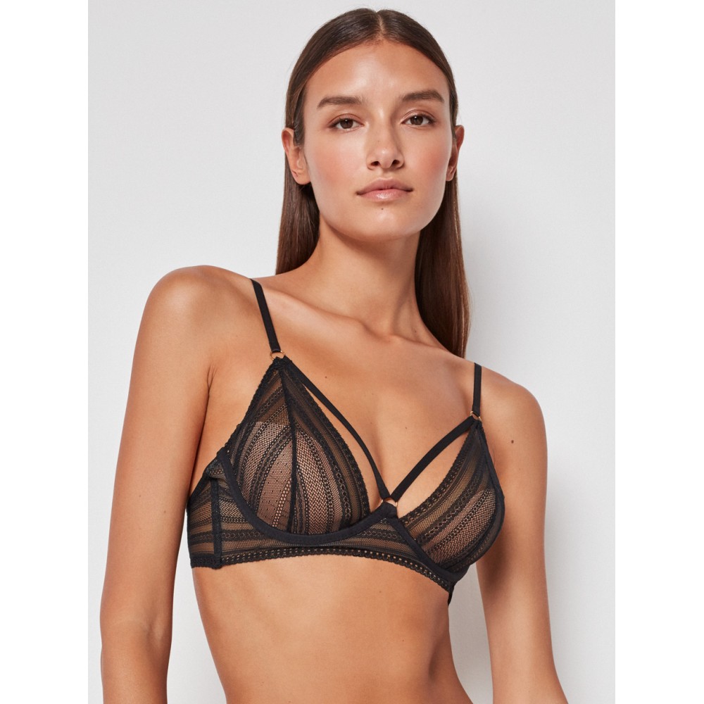 Γυναικείο Σετ Gisela 3/0346 σε στυλ Bralette και κυλοτάκι με κοψίματα ΜΑΥΡΟ