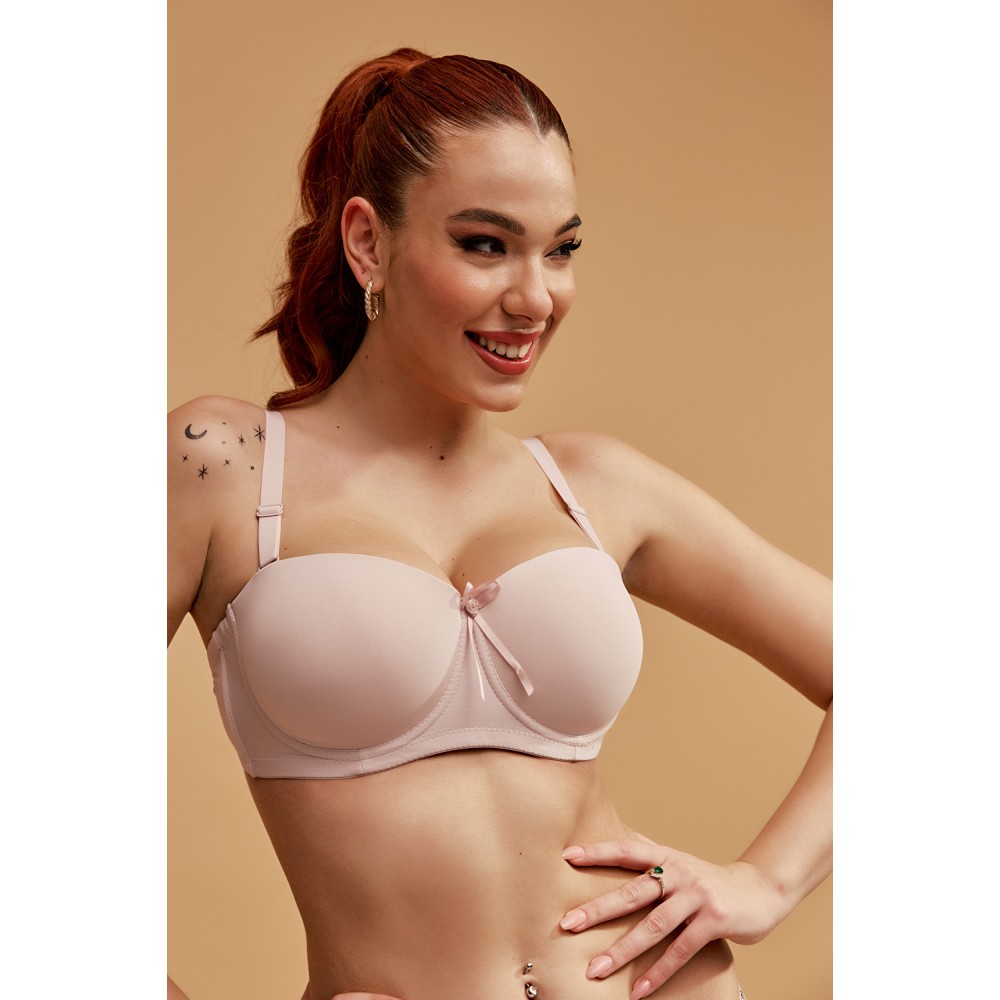 Helen 9563D, Σουτιέν strapless cup D  με μπανέλα, NUDE