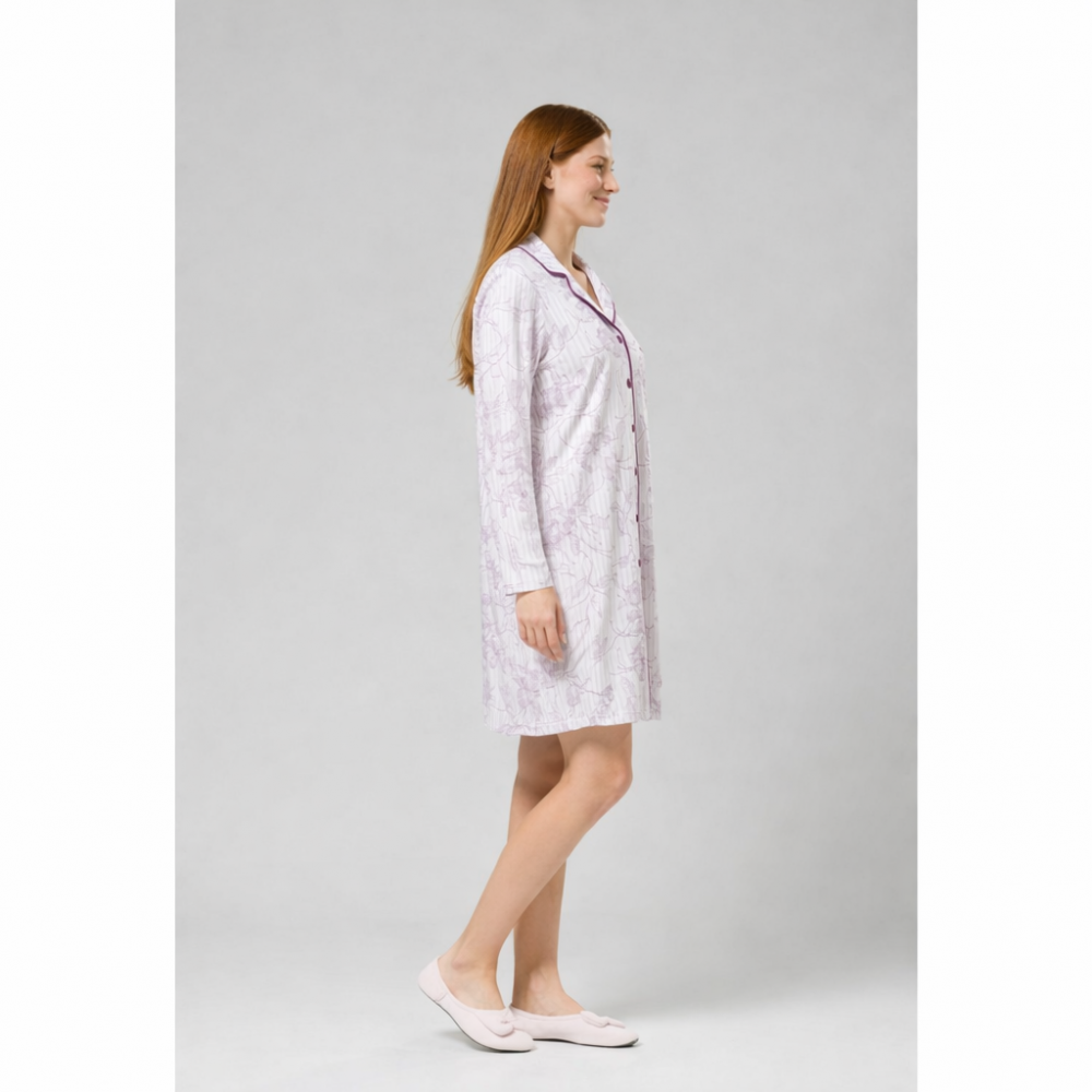 Harmony 28-301806 Νυχτικό Σεμιζιέ με κουμπιά σε φλοράλ λιλά με ρίγα