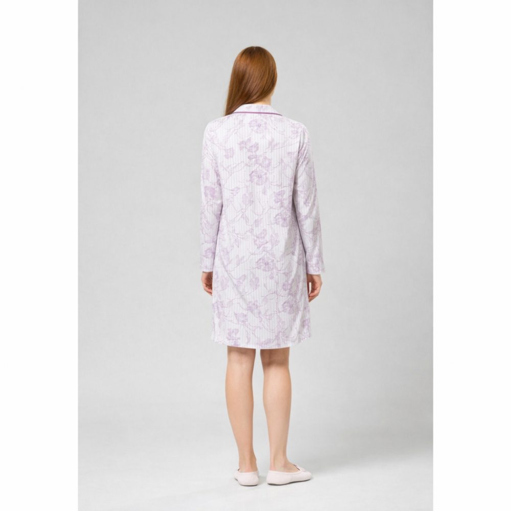 Harmony 28-301806 Νυχτικό Σεμιζιέ με κουμπιά σε φλοράλ λιλά με ρίγα