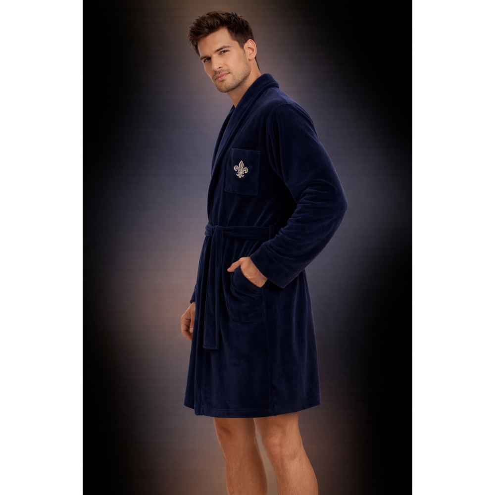 Ανδρική Ρόμπα από Βελούδο σταυρωτή midi, Ηarmony 47617 ΜΠΛΕ