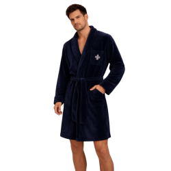 Ανδρική Ρόμπα από Βελούδο σταυρωτή midi, Ηarmony 47617 ΜΠΛΕ