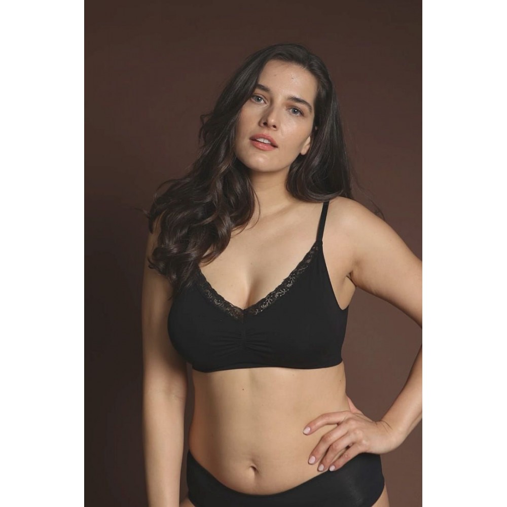 IDER 3216, Γυναικείο Bralette- Σουτιέν Easy Lace  από μαλακή μικροϊνα με δαντέλα και χαμηλή πλάτη ΜΑΥΡΟ