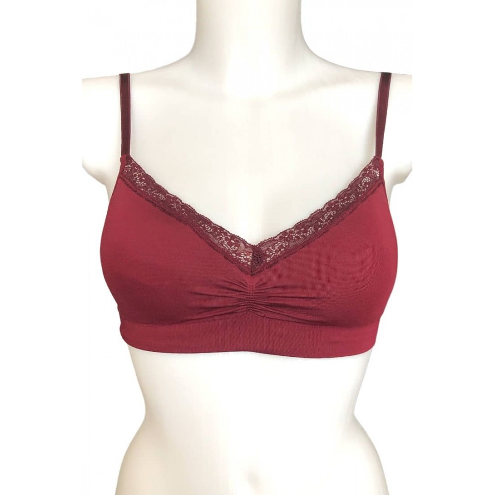 IDER 3216-22, Γυναικείο Bralette- Σουτιέν Easy Lace  από μαλακή μικροϊνα με δαντέλα και χαμηλή πλάτη ΜΠΟΡΝΤΟ