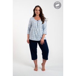 Γυναικεία Βαμβακερή Πυζάμα  ITALIAN FASHION ANTONIA SET με κάπρι παντελόνι και 3/4 μανίκι, ΜΠΛΕ