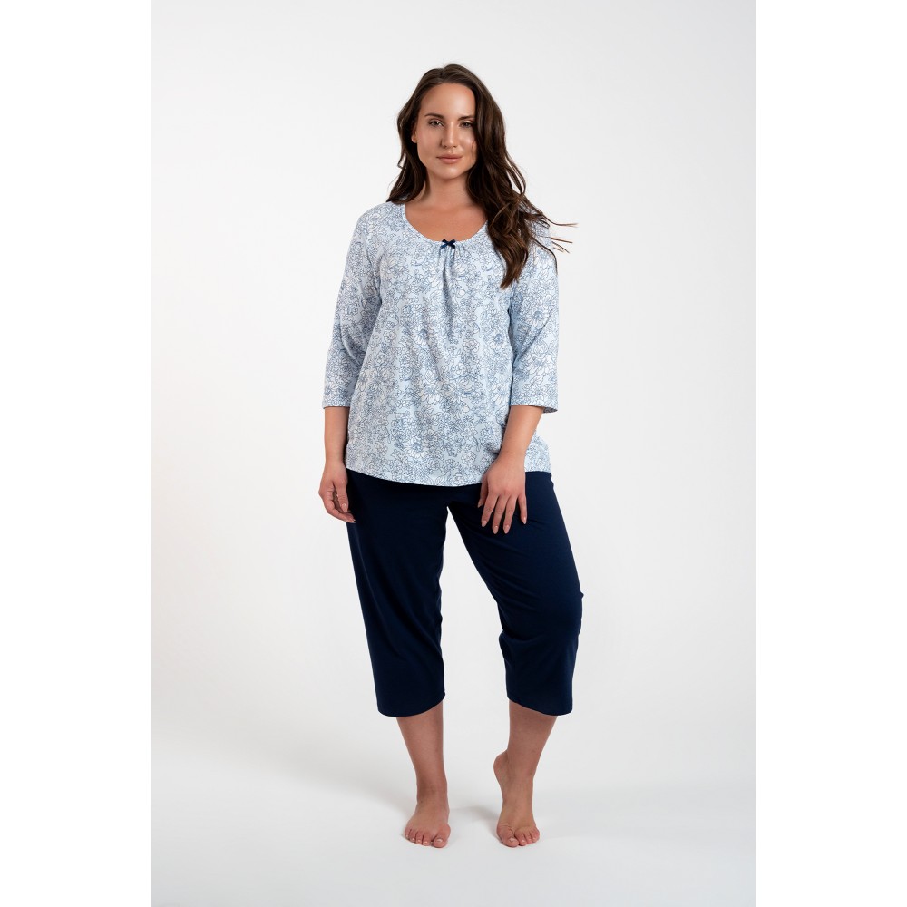 Γυναικεία Βαμβακερή Πυζάμα  ITALIAN FASHION ANTONIA SET με κάπρι παντελόνι και 3/4 μανίκι, ΜΠΛΕ