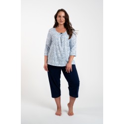 Γυναικεία Βαμβακερή Πυζάμα  ITALIAN FASHION ANTONIA SET με κάπρι παντελόνι και 3/4 μανίκι, ΜΠΛΕ
