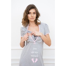 Γυναικείο Βαμβακερό Νυχτικό εγκυμοσύνης,  ITALIAN FASHION CARLINA, με άνοιγμα στο μπούστο, ΓΚΡΙ