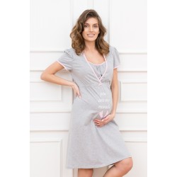 Γυναικείο Βαμβακερό Νυχτικό εγκυμοσύνης,  ITALIAN FASHION CARLINA, με άνοιγμα στο μπούστο, ΓΚΡΙ