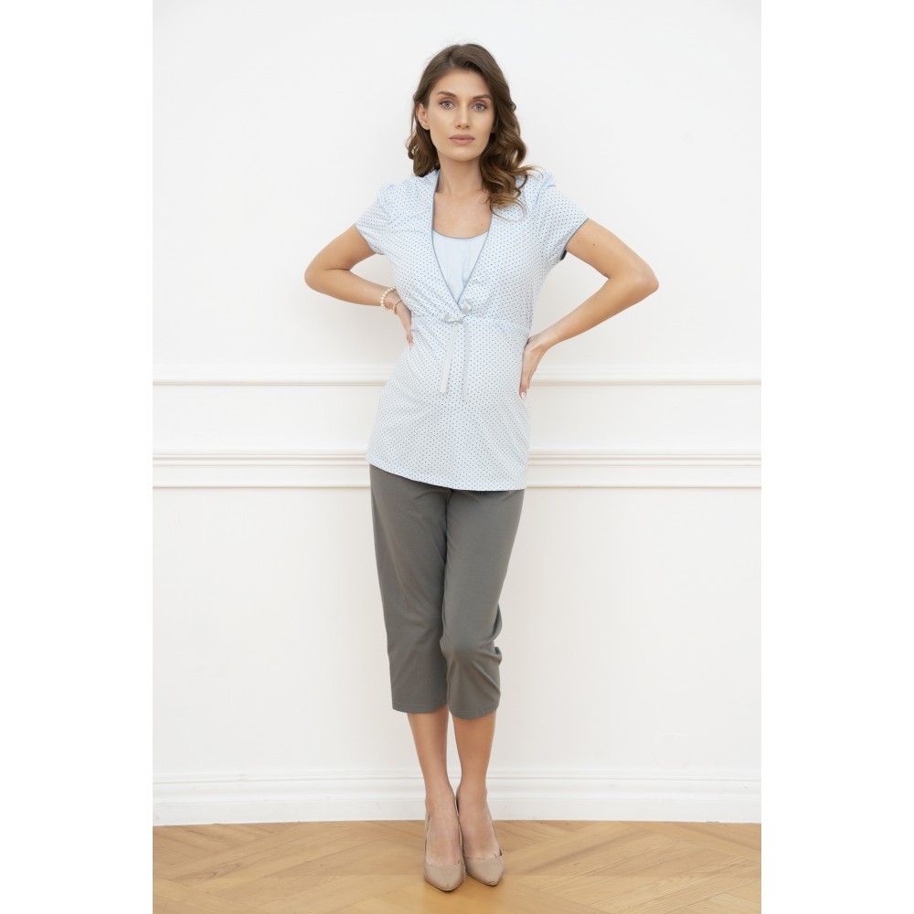 Γυναικείες Πυτζάμες  Εγκυμοσύνης,  ITALIAN FASHION FELICITA SET, με άνοιγμα στο μπούστο, ΣΙΕΛ