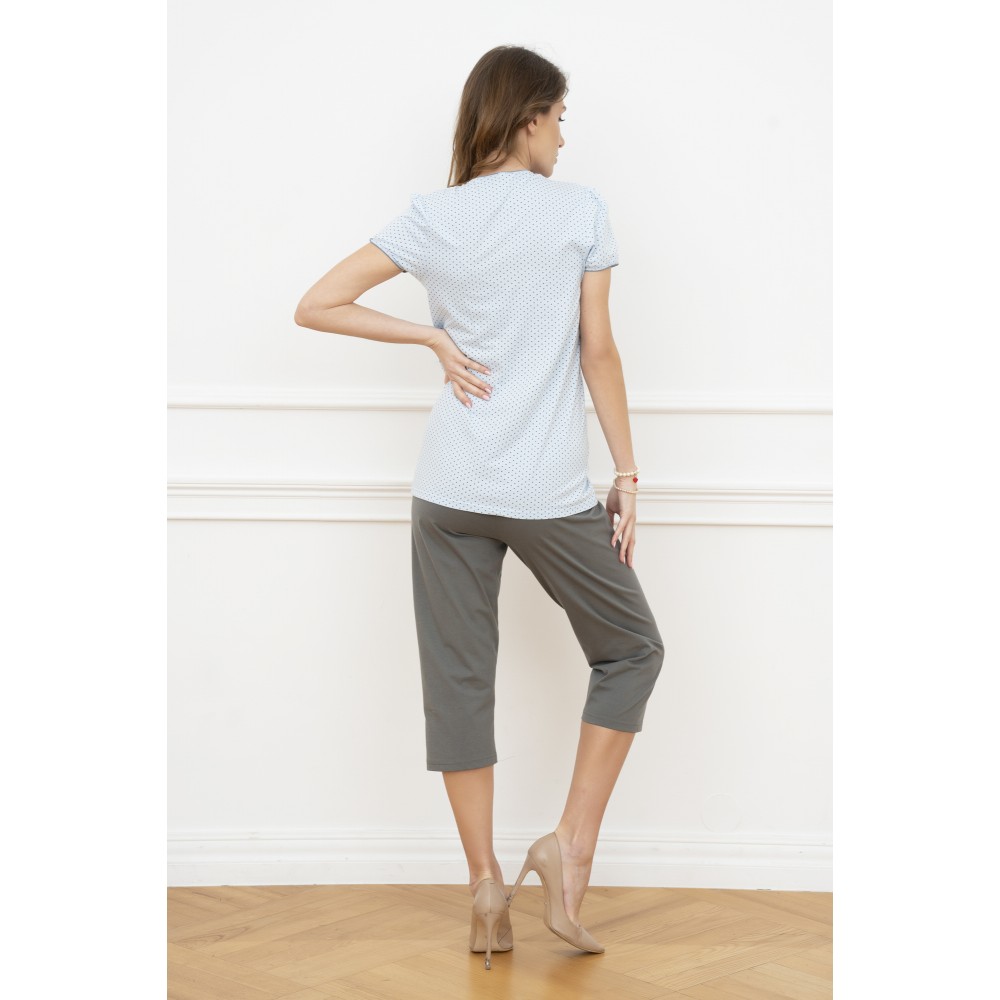 Γυναικείες Πυτζάμες  Εγκυμοσύνης,  ITALIAN FASHION FELICITA SET, με άνοιγμα στο μπούστο, ΣΙΕΛ