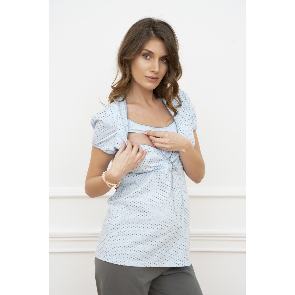Γυναικείες Πυτζάμες  Εγκυμοσύνης,  ITALIAN FASHION FELICITA SET, με άνοιγμα στο μπούστο, ΣΙΕΛ